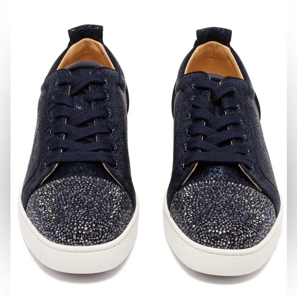 ❌SOLD❌ Christian Louboutin Navy Louis Junior Crystals Low-Top Sneakers SZ 47EU - Picture 1 of 12